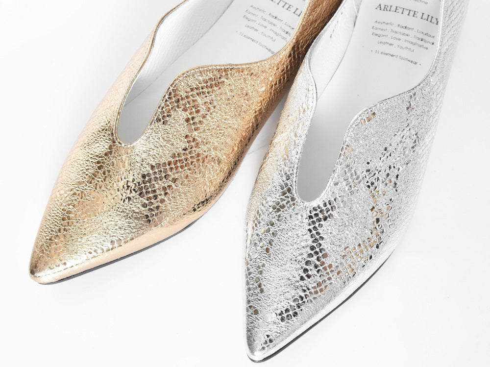 007 セミハートカッティングポインテッドフラットシューズ AL2301K Multidot 木型No.A296