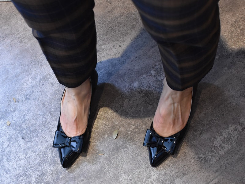 017 レザーリボンエナメルパンプス AL2419P Orangeenamel 木型No.HARVEST