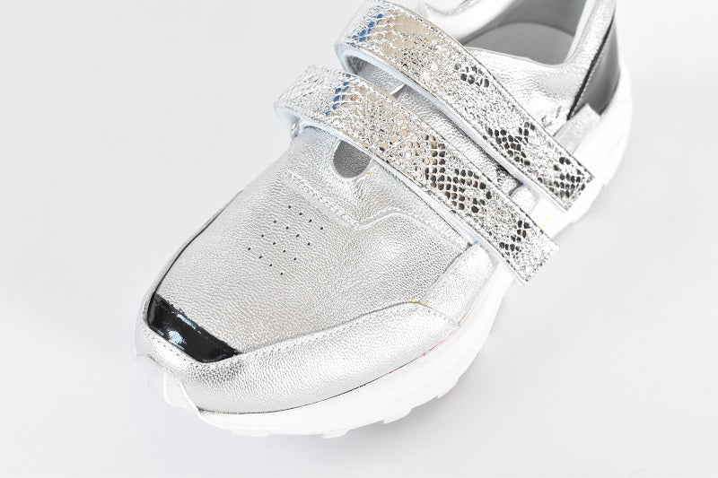 0001 Round Toe Double Velcro High tech Leather Sneakers AL2551SN Silvercombi 木型 . C1699