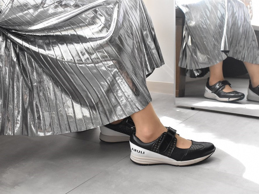 0001　Wingtip One Strap Velcro Sneakers　AL2525SN  Blackcombi　木型 . F1888