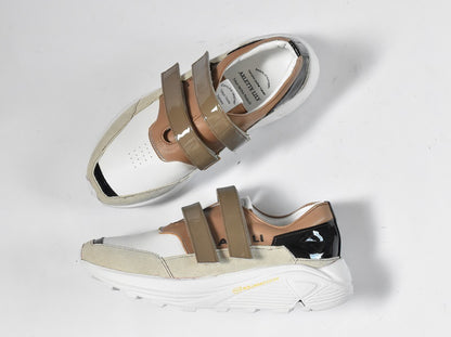 0001　Round Toe Double Velcro High tech Leather Sneakers　AL2551SN  Browncombi　木型 . C1699