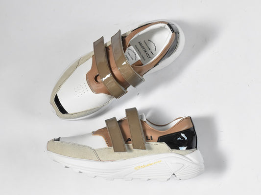 0001　Round Toe Double Velcro High tech Leather Sneakers　AL2551SN  Browncombi　木型 . C1699