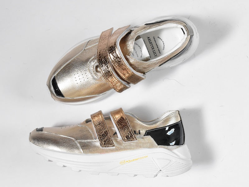 0001　Round Toe Double Velcro High tech Leather Sneakers　AL2551SN  Goldcombi　木型 . C1699