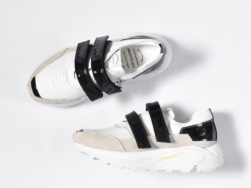 0001　Round Toe Double Velcro High tech Leather Sneakers　AL2551SN  Whitecombi　木型 . C1699