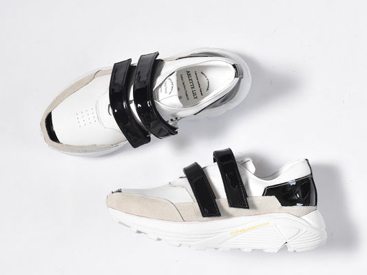 0001　Round Toe Double Velcro High tech Leather Sneakers　AL2551SN  Whitecombi　木型 . C1699