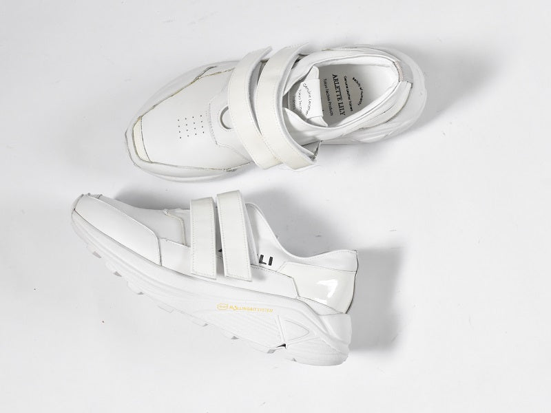 0001　Round Toe Double Velcro High tech Leather Sneakers　AL2551SN  White/White　木型 . C1699