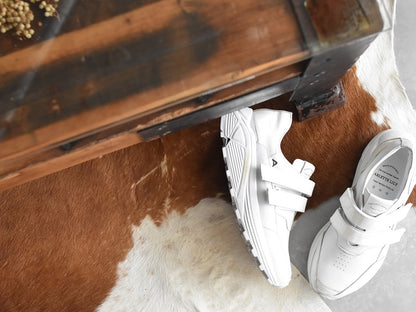 0001　Round Toe Double Velcro High tech Leather Sneakers　AL2551SN  White/White　木型 . C1699