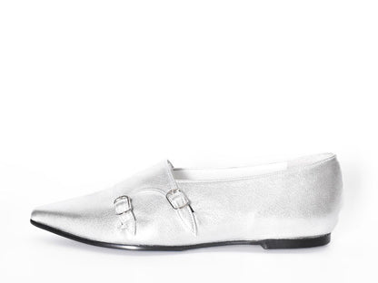 1016  ポインテッドダブルモンクストラップシューズ　AL2407K　Silver　　木型No.A296