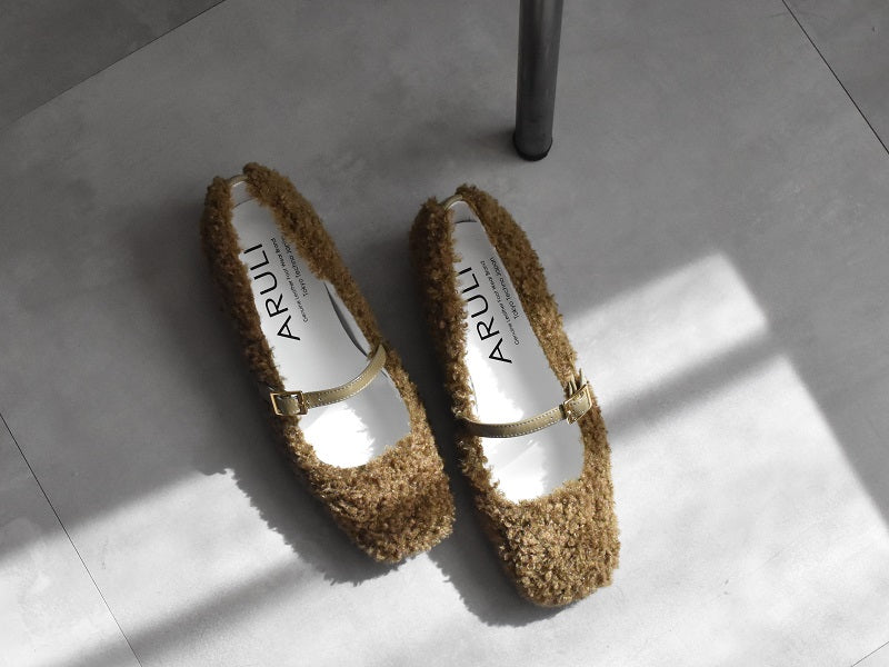 0001　スクエアモケモケメリージェーンシューズ　AL2521K  Khakimokemoke　木型 . OGA