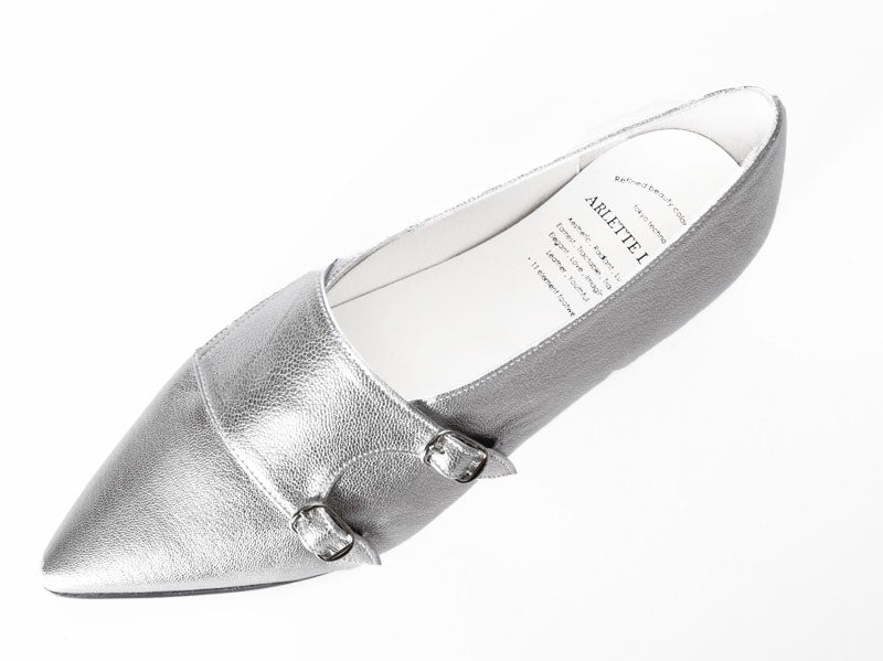 1016  ポインテッドダブルモンクストラップシューズ　AL2407K　Silver　　木型No.A296