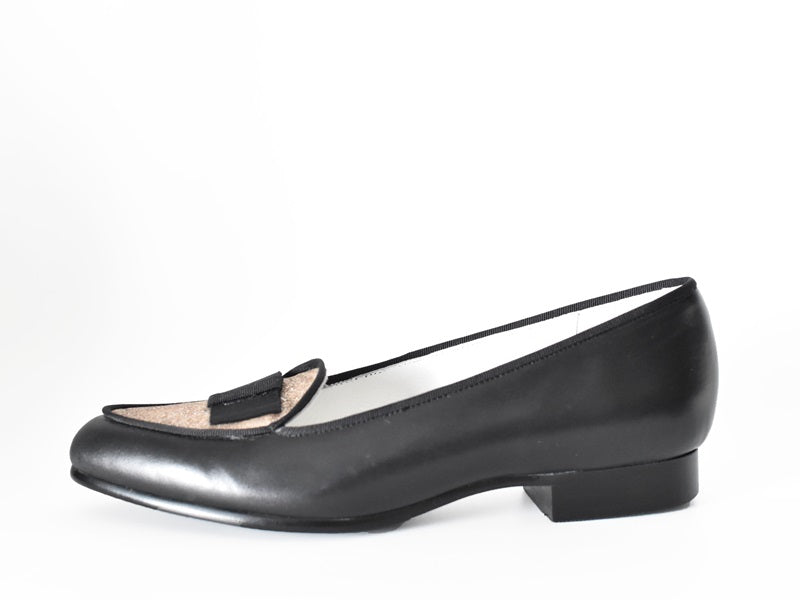 024  グリッターモカシンフラットドロシーシューズ　AL2403K　Blackcombi　　木型No.F1920