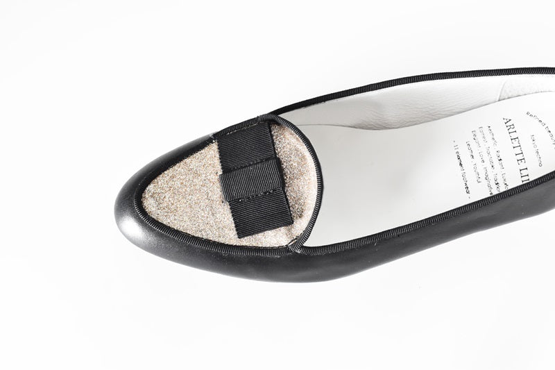 024  グリッターモカシンフラットドロシーシューズ　AL2403K　Blackcombi　　木型No.F1920