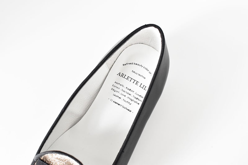 024  グリッターモカシンフラットドロシーシューズ　AL2403K　Blackcombi　　木型No.F1920