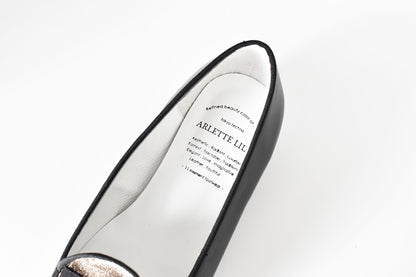 024  グリッターモカシンフラットドロシーシューズ　AL2403K　Blackcombi　　木型No.F1920