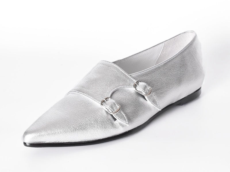 1016  ポインテッドダブルモンクストラップシューズ　AL2407K　Silver　　木型No.A296