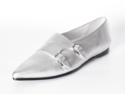 1016  ポインテッドダブルモンクストラップシューズ　AL2407K　Silver　　木型No.A296
