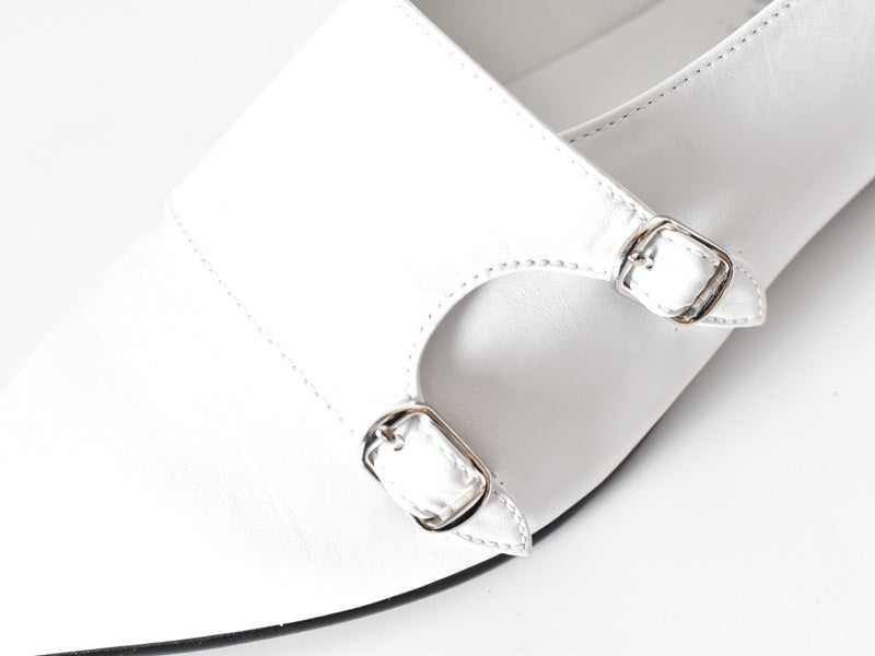 1016  ポインテッドダブルモンクストラップシューズ　AL2407K　White　　木型No.A296