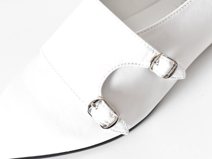 1016  ポインテッドダブルモンクストラップシューズ　AL2407K　White　　木型No.A296