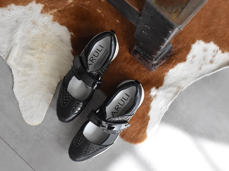 0001　Wingtip One Strap Velcro Sneakers　AL2525SN  Blackcombi　木型 . F1888