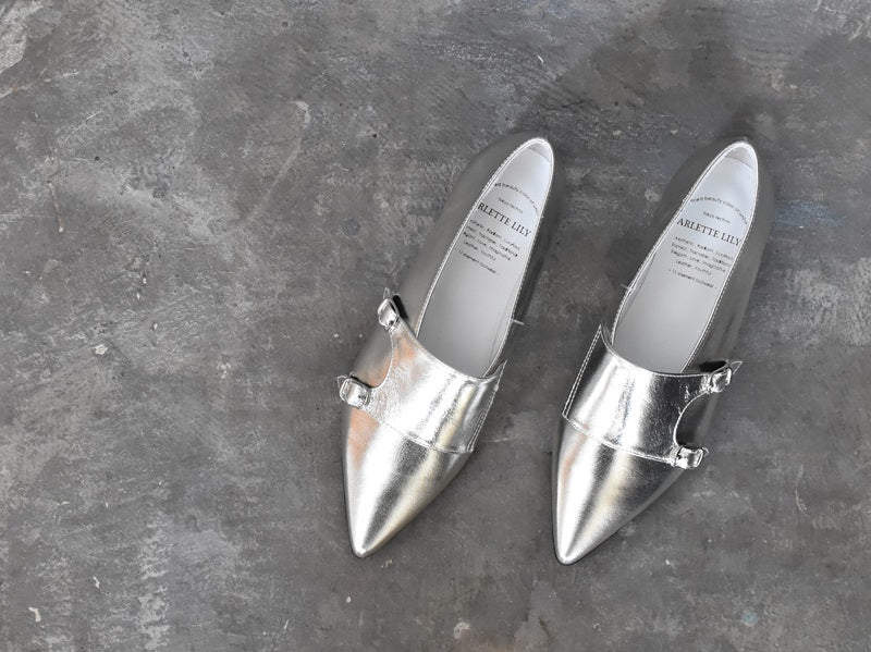 1016  ポインテッドダブルモンクストラップシューズ　AL2407K　Silver　　木型No.A296
