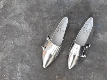 1016  ポインテッドダブルモンクストラップシューズ　AL2407K　Silver　　木型No.A296