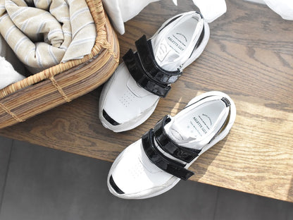 0001　Round Toe Double Velcro High tech Leather Sneakers　AL2551SN  Whitecombi　木型 . C1699