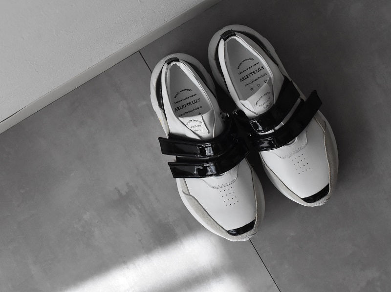 0001　Round Toe Double Velcro High tech Leather Sneakers　AL2551SN  Whitecombi　木型 . C1699