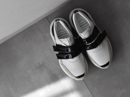 0001　Round Toe Double Velcro High tech Leather Sneakers　AL2551SN  Whitecombi　木型 . C1699