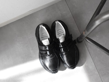 0001　Round Toe Double Velcro High tech Leather Sneakers　AL2551SN  Black　木型 . C1699