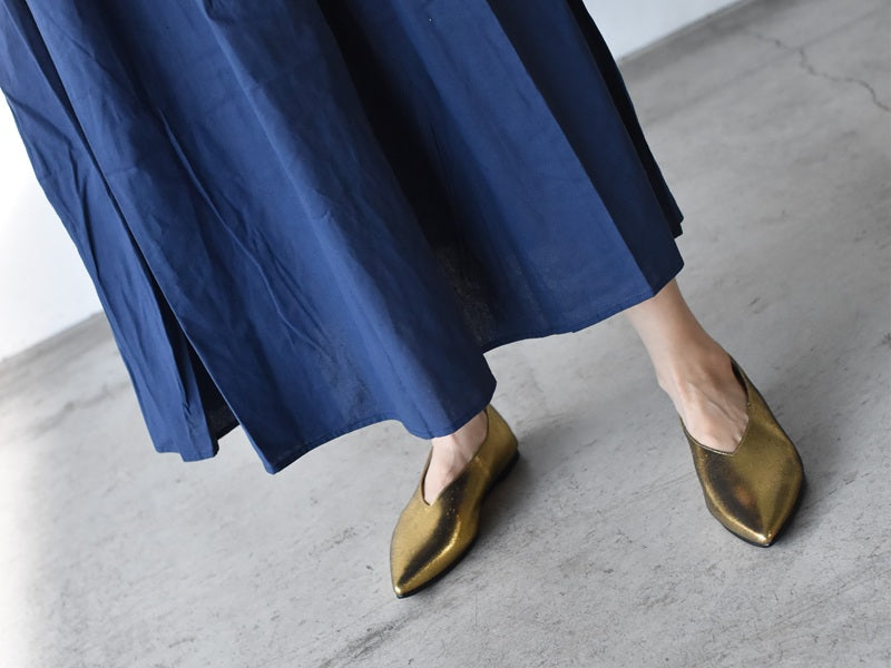 ポインテッドミッドカットフラットシューズ　AL2509K  Goldmetallic　　木型No.A296