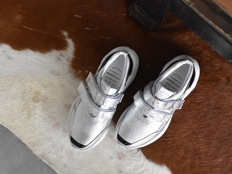 0001　Round Toe Double Velcro High tech Leather Sneakers　AL2551SN  Silvercombi　木型 . C1699
