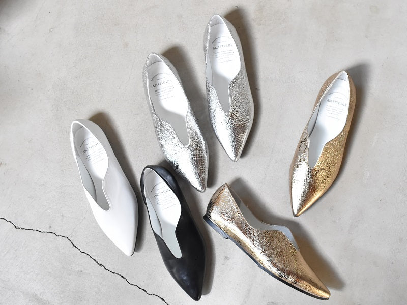 007  セミハートカッティングポインテッドフラットシューズ　AL2301K Goldpaison　　木型No.A296