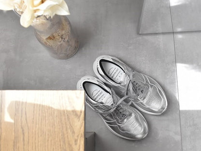 0001　Roundtoe Lace Up Highttech LeatherSneakers　AL2500SN  Silvercombi　木型 . C1699