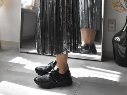 0001　Round Toe Double Velcro High tech Leather Sneakers　AL2551SN  Black　木型 . C1699