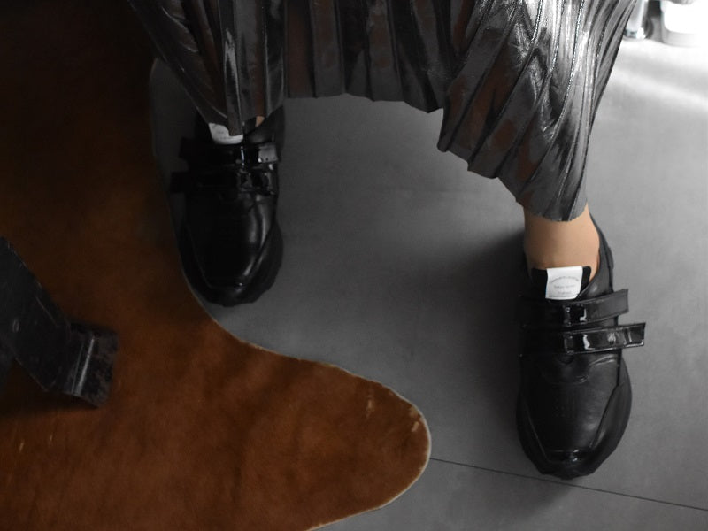 0001　Round Toe Double Velcro High tech Leather Sneakers　AL2551SN  Black　木型 . C1699