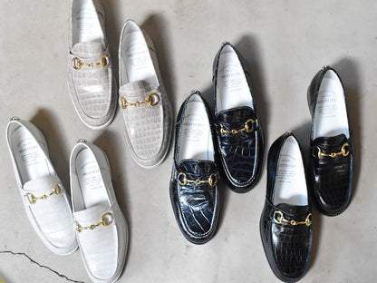 008  ラウンドトウビットローファー (クロコダイル型押しレザー)　AL2103K  Whitecroco　　木型No.C1813