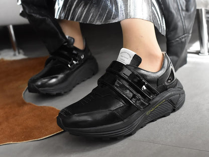 0001　Round Toe Double Velcro High tech Leather Sneakers　AL2551SN  Black　木型 . C1699