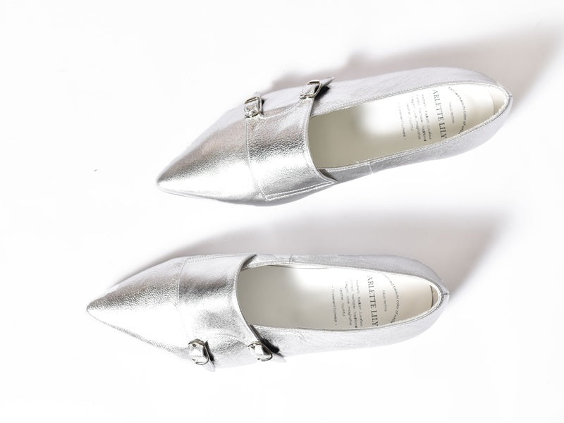 1016  ポインテッドダブルモンクストラップシューズ　AL2407K　Silver　　木型No.A296