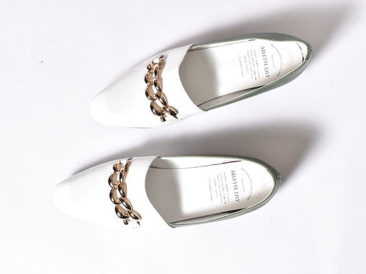 1029  スクエアトウチェーンモチーフカッターシューズ  AL2312K  Whitecombi　　木型No.B819