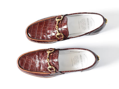 008  ラウンドトウビットローファー (クロコダイル型押しレザー)　AL2103K Darkbrowncroco　　木型No.C1813