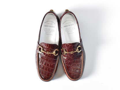 008  ラウンドトウビットローファー (クロコダイル型押しレザー)　AL2103K Darkbrowncroco　　木型No.C1813