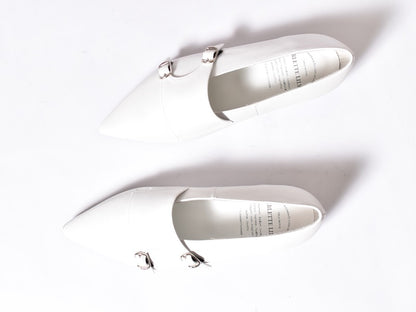 1016  ポインテッドダブルモンクストラップシューズ　AL2407K　White　　木型No.A296