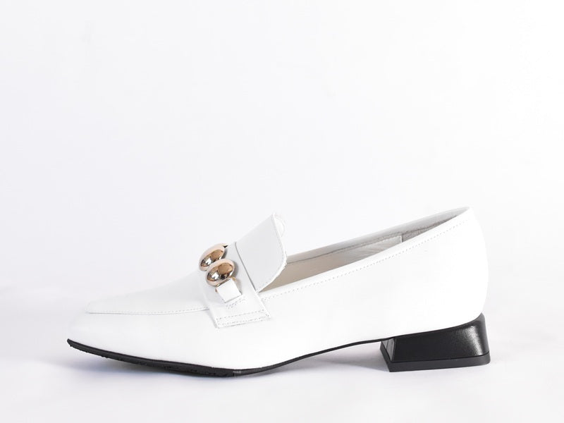 スクエアトウ三連メタルビットモカシンレインシューズ　AL2504K  White　木型No. OGA (コピー)