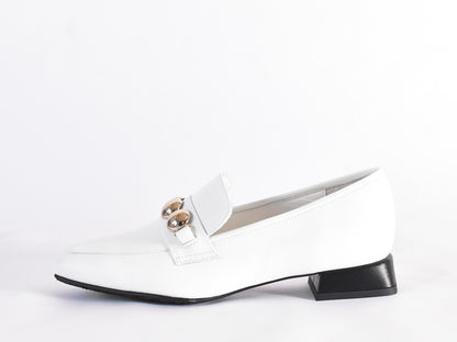 スクエアトウ三連メタルビットモカシンレインシューズ　AL2504K  White　木型No. OGA (コピー)