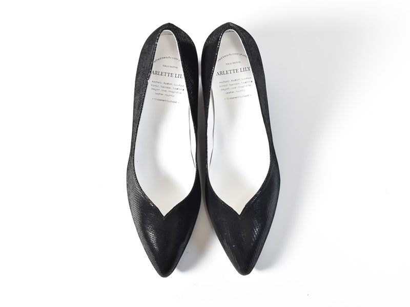 016  ポインテッドVカットパンプス　AL2418P   Blacklizard　　木型No.HARVEST