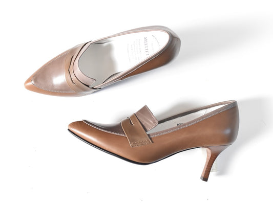 1025  ポインテッドコインローファーパンプス　AL2325P Khakicombi　　木型No.X1395