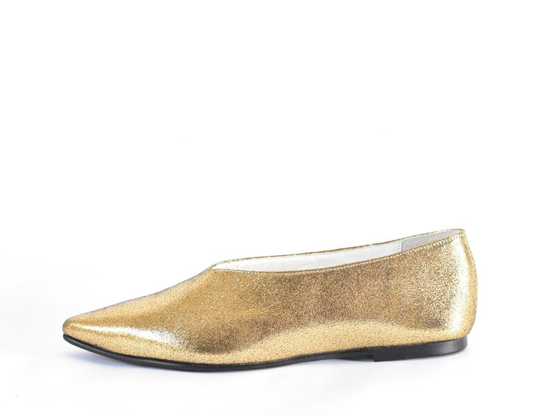 ポインテッドミッドカットフラットシューズ　AL2509K  Goldmetallic　　木型No.A296