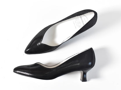 016  ポインテッドVカットパンプス　AL2418P   Blacklizard　　木型No.HARVEST