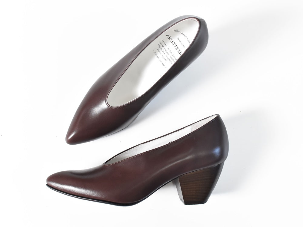 002 ポインテッドUカットパンプス　AL1910P　Darkbrown　　木型No.X1395