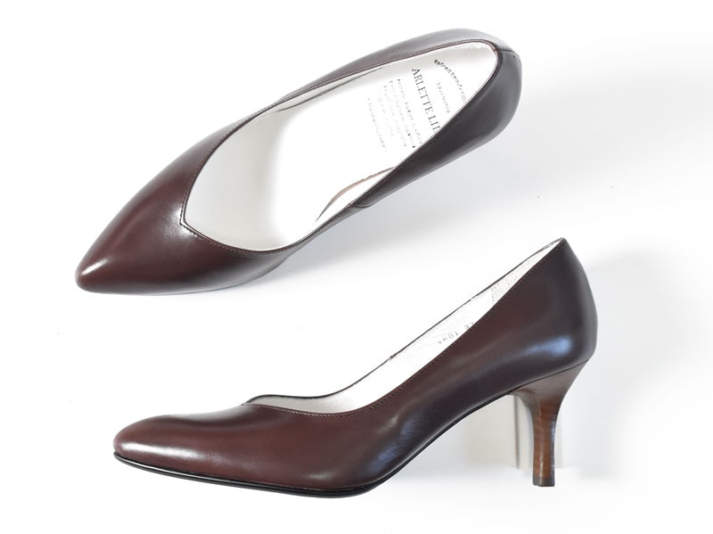 001  ポインテッドVカットプレーンパンプス　AL1801P Darkbrown　　木型No.X1395
